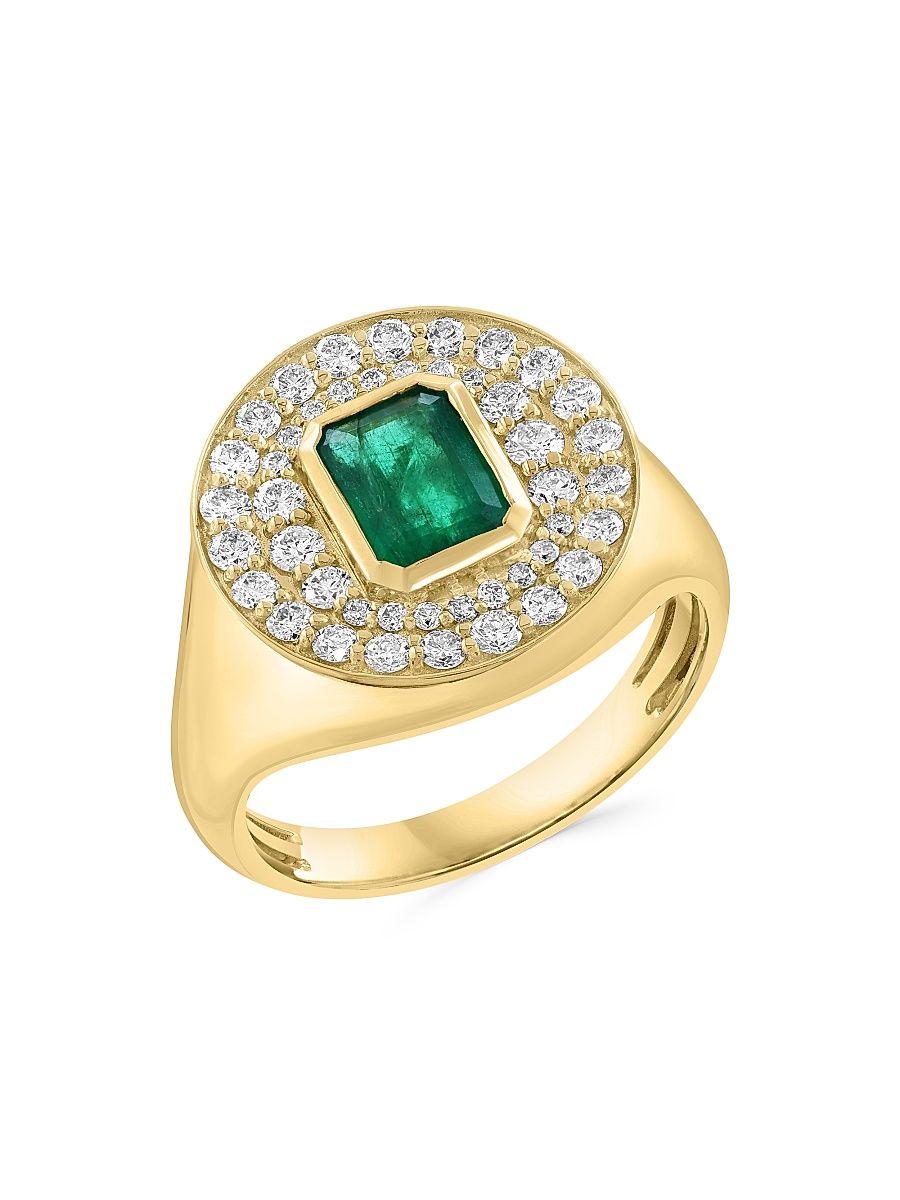 Women's 14K Yellow Gold, Emerald & 0.65 TCW Diamond Cocktail Ring - Yellow Gold - Size 7