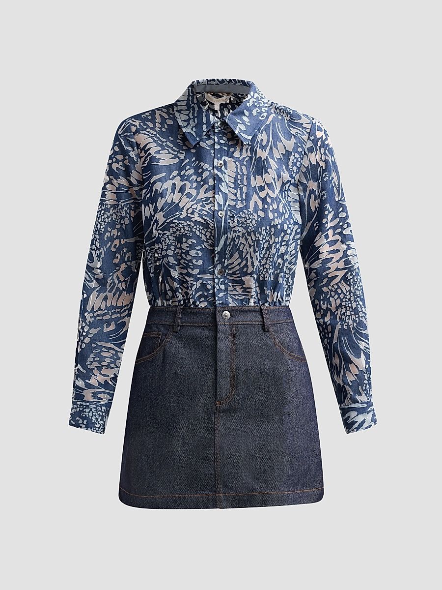 Women's June Mixed-Media Mini Dress - Navy Burnout - Size 12