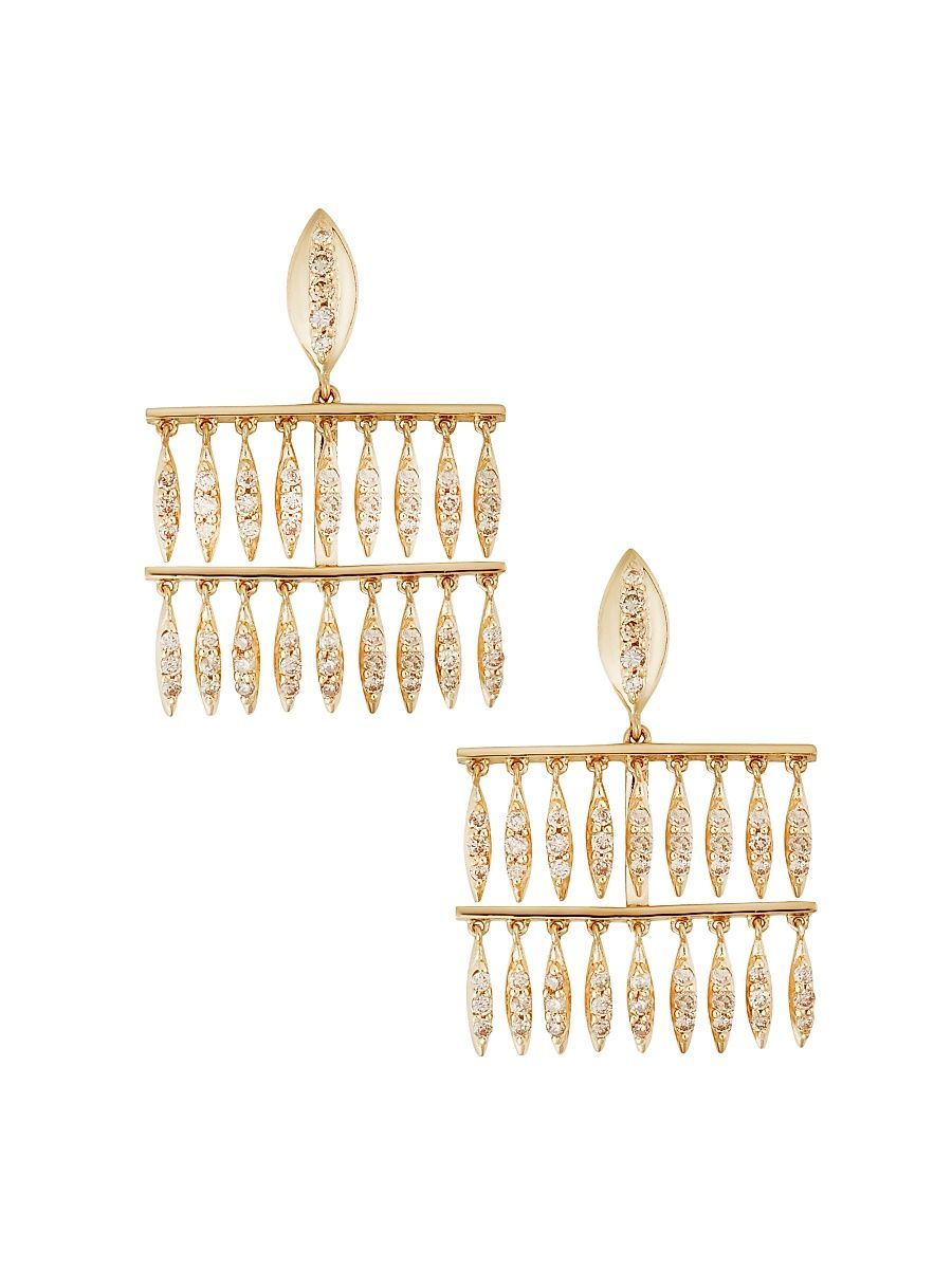 Women's Grass 18K Yellow Gold & Brown Diamond Mini Raining Drops Earrings - Yellow Gold