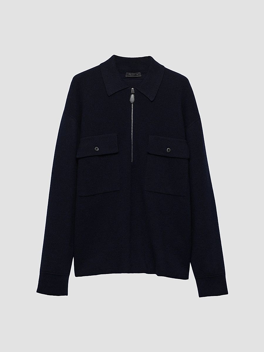 Prada Men's Cashmere Polo Shirt - Blue - Size 40