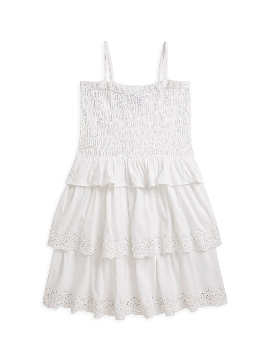 Little Girl's & Girl's Girl's Tiered Smocked Cotton Jersey Dress - White - Size 16