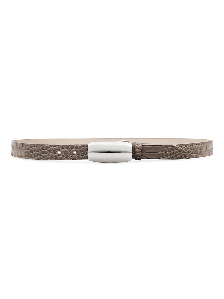 Women's Marlowe Croc-Embossed Leather Belt - Cappucino Croc - Size Small