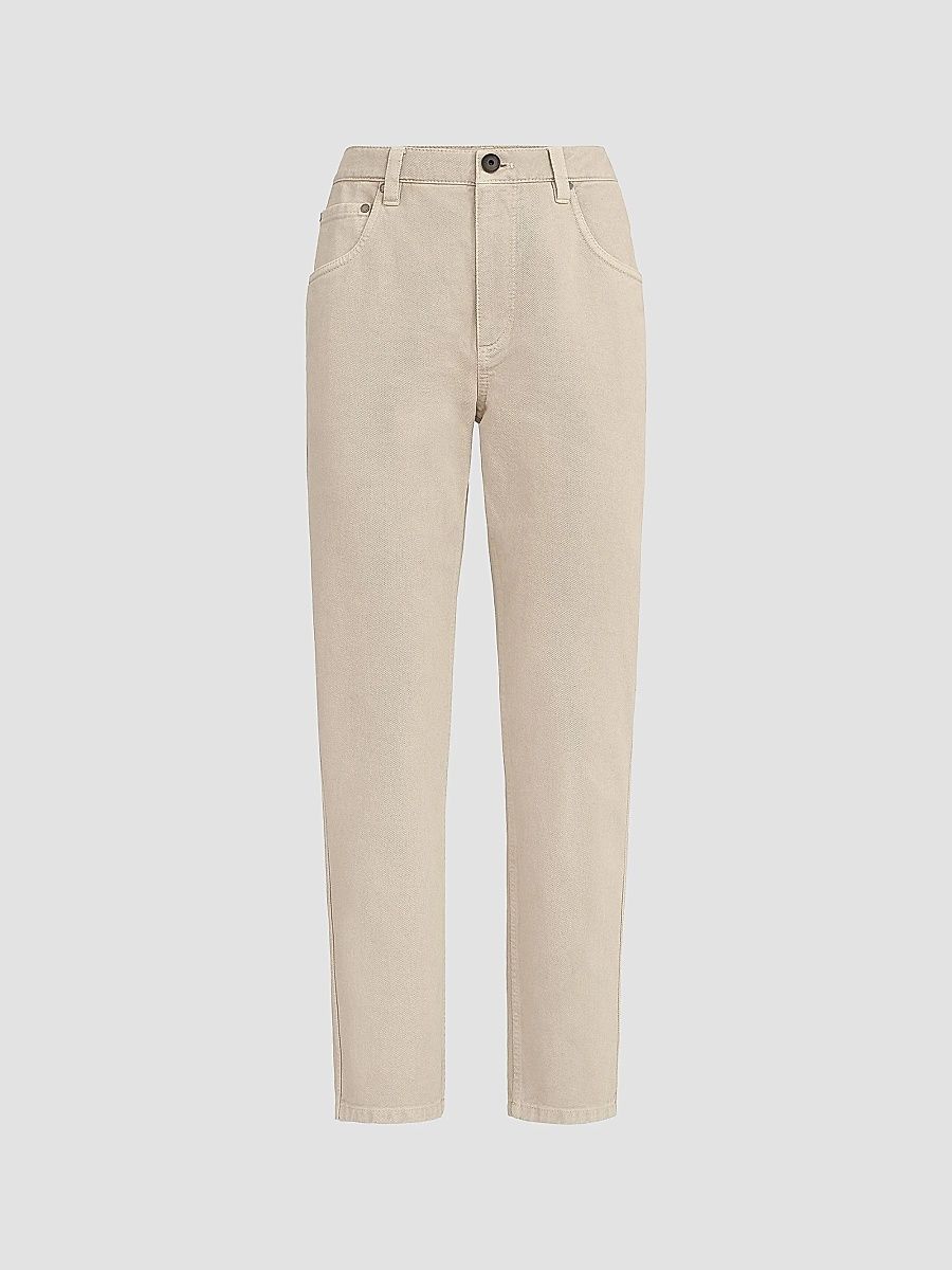 Brunello Cucinelli Women's Dyed Denim Five Pocket Straight Jeans with Shiny Bartack - Sand - Size 8