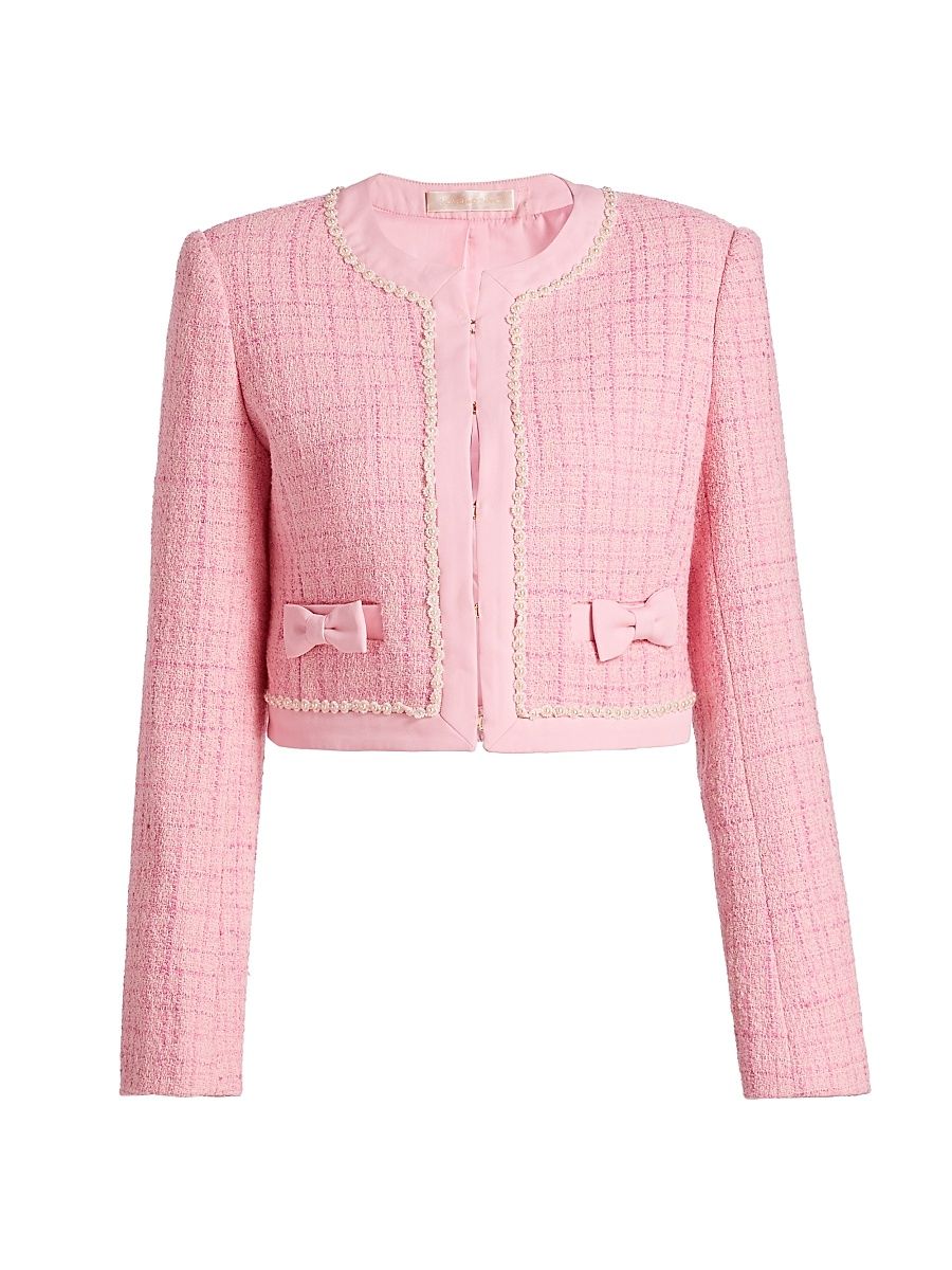 Women's Ralphette Embellished Tweed Crop Jacket - Pink Hibiscus - Size 10