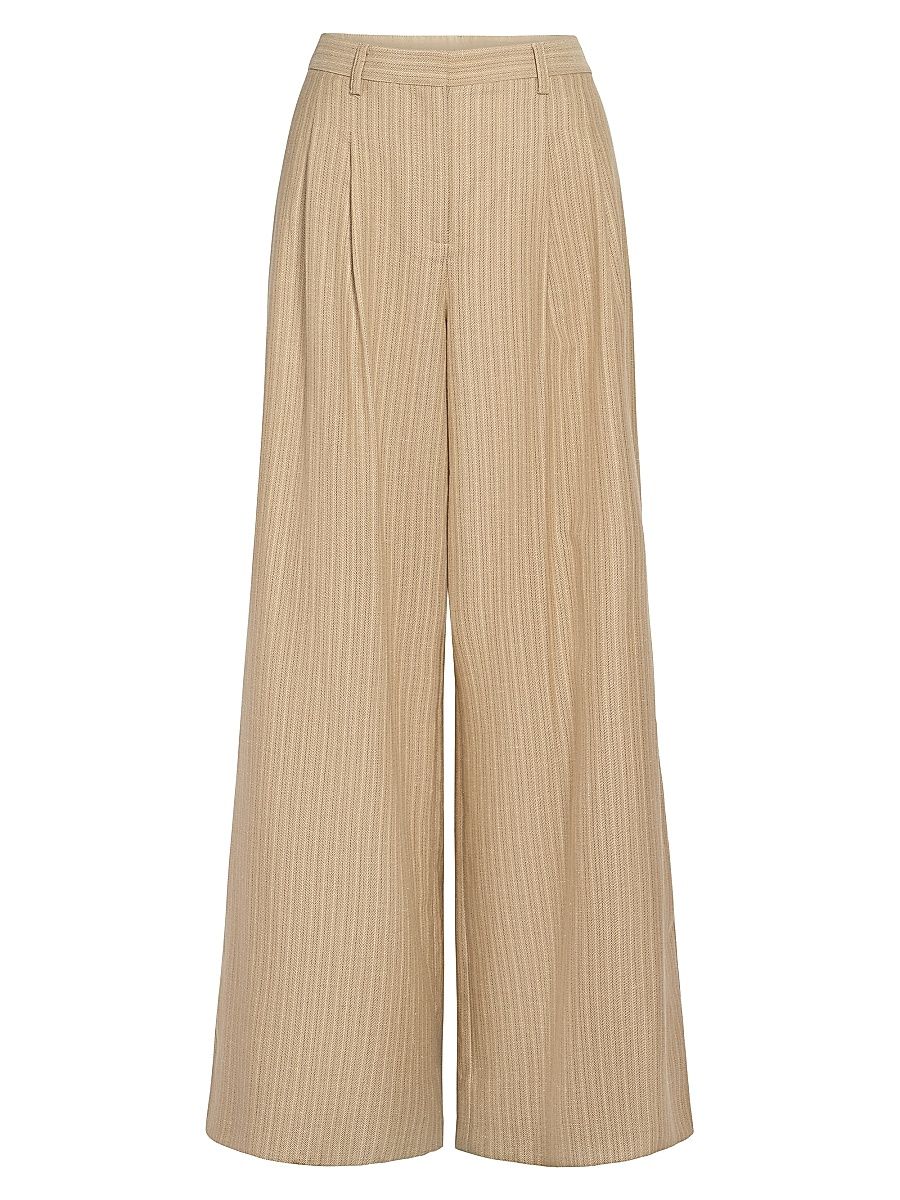 Women's Avery Striped Wool-Linen Wide-Leg Pants - Safari Argan Oil - Size 12
