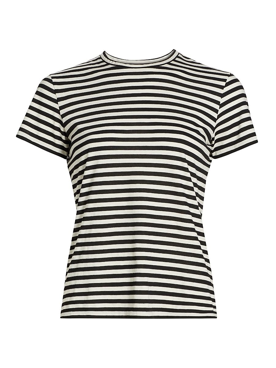 Women's Mariela Striped Cotton T-Shirt - Black Ivory Stripe - Size Large