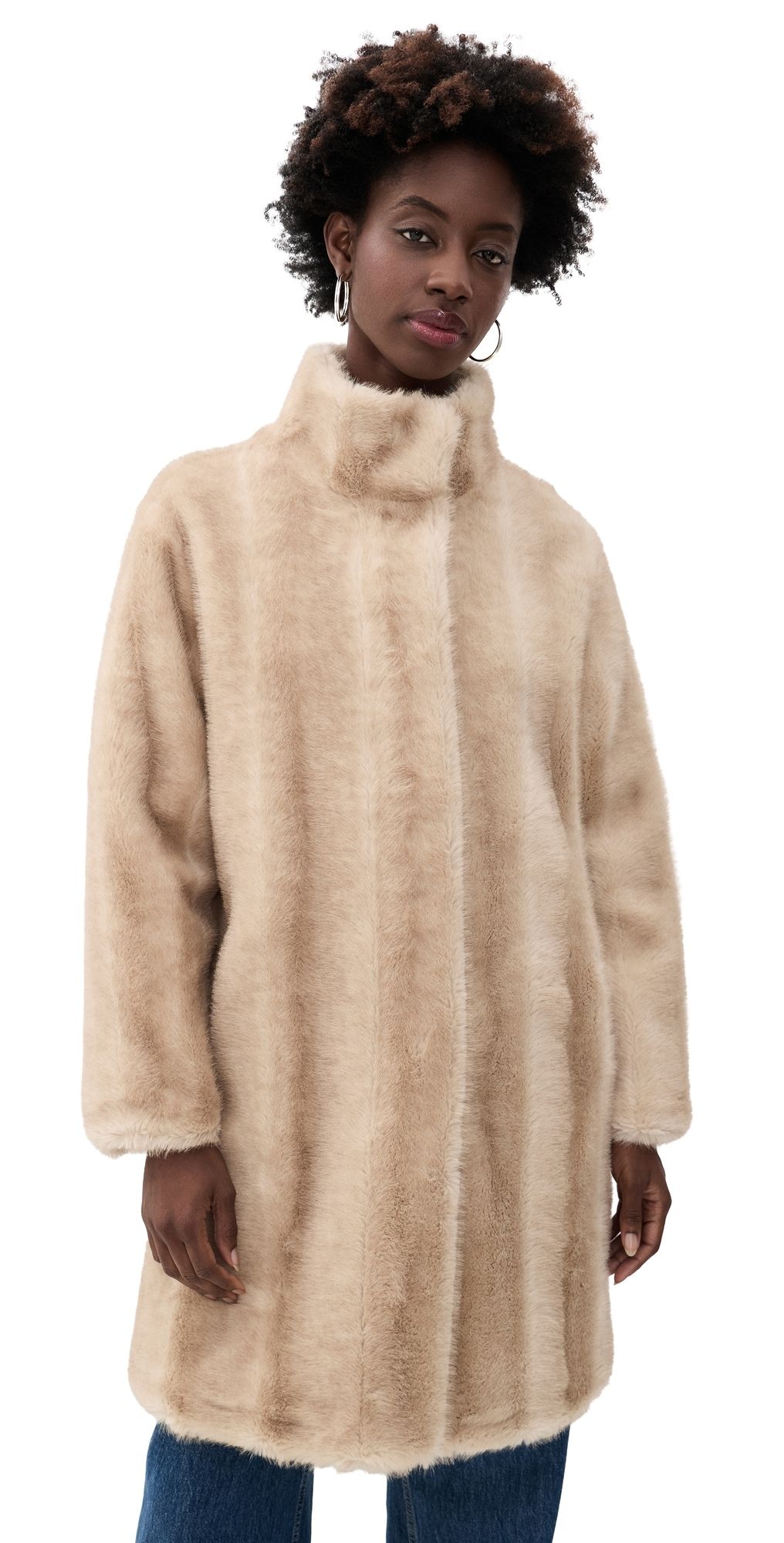 Apparis Blair Shaved Faux Mink Coat Latte Multi L