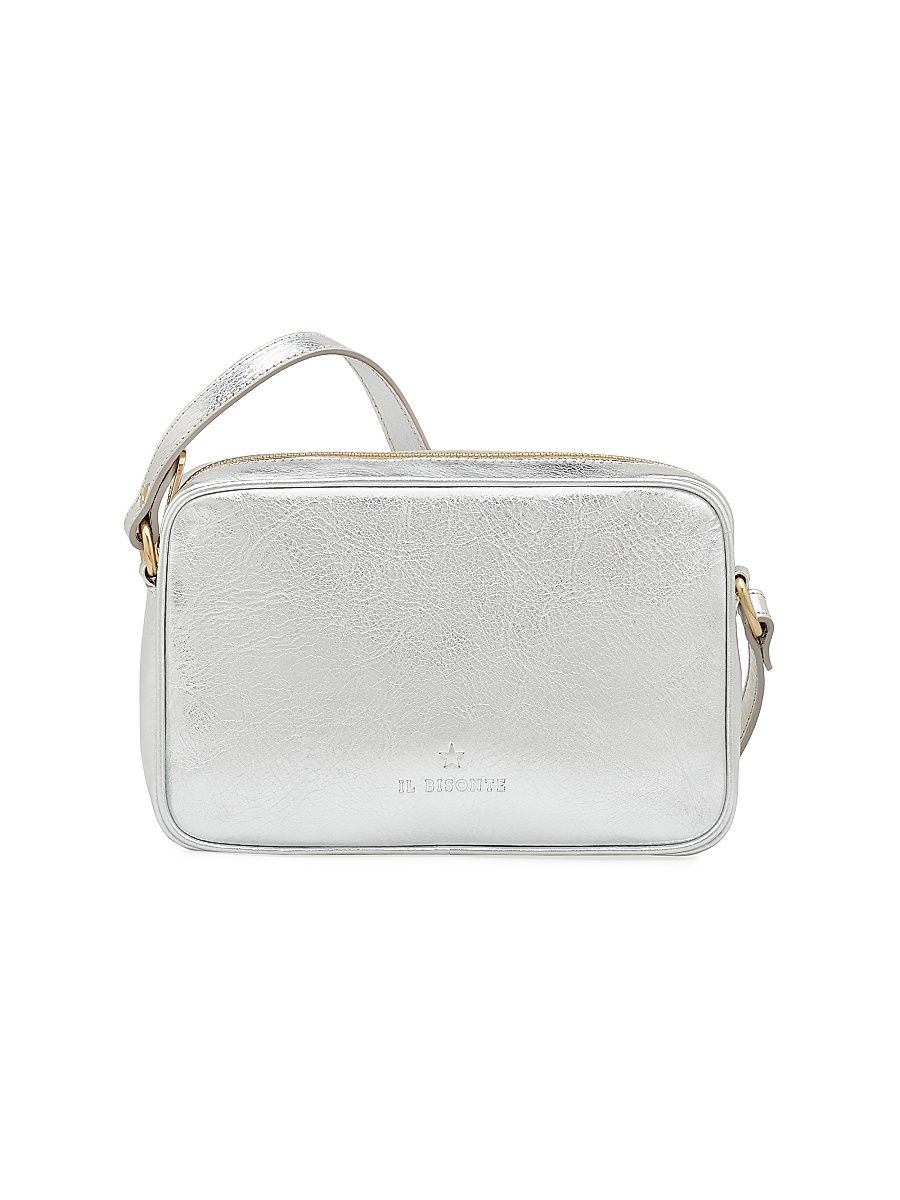 Women's Classic Oliveta Metallic Leather Crossbody Bag - Silver