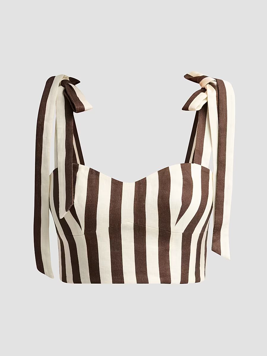 Women's Faiza Stripe Linen Tie Strap Top - Brown Ivory Stripe - Size 14