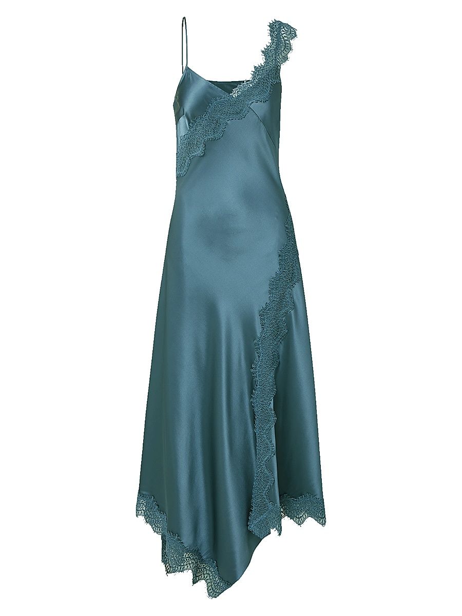 Women's Vernon Asymmetric Lace-Trim Midi-Slipdress - Blue Steel - Size 16