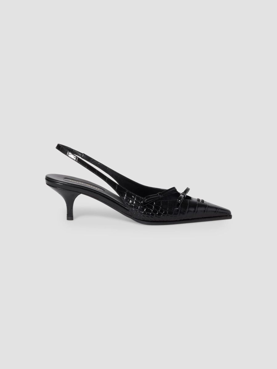 Miu Miu Women's Crocodile Embossed Calfskin Slingback Pumps - Black - Size 9