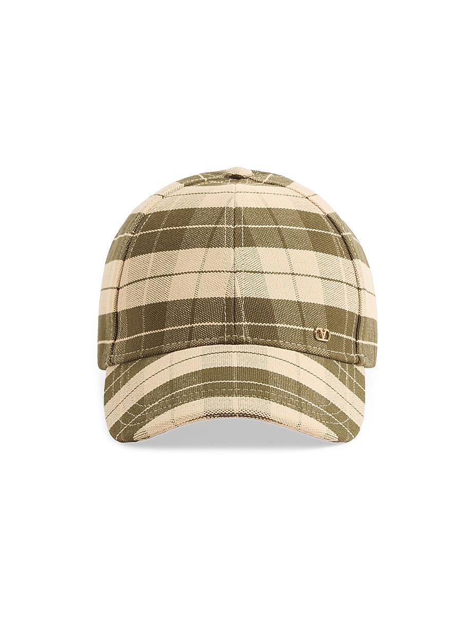 Men's VLogo Signature Baseball Cap in Check Fabric - Green Beige - Size Large