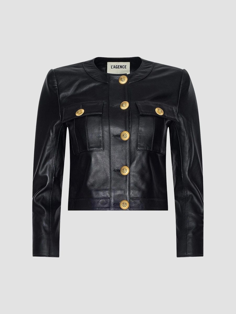 L'AGENCE Women's Deidra Collarless Leather Jacket - Black - Size 2