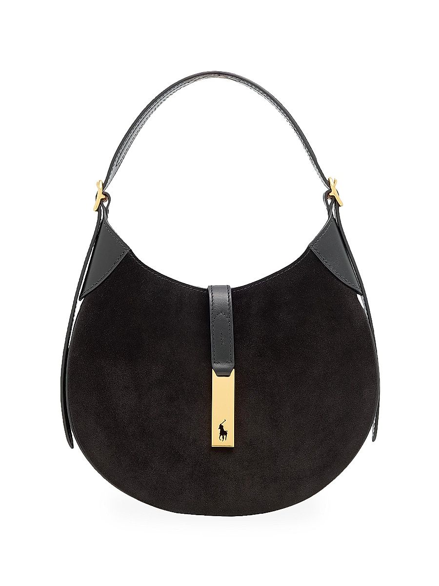Women's Polo ID Small Suede Shoulder Bag - Black