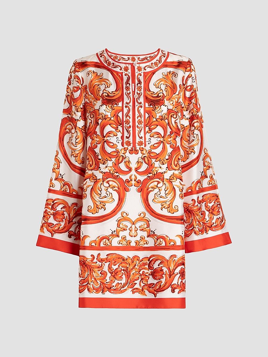 Women's Filligree-Printed Silk Mini Dress - Variante Abbinata - Size 12