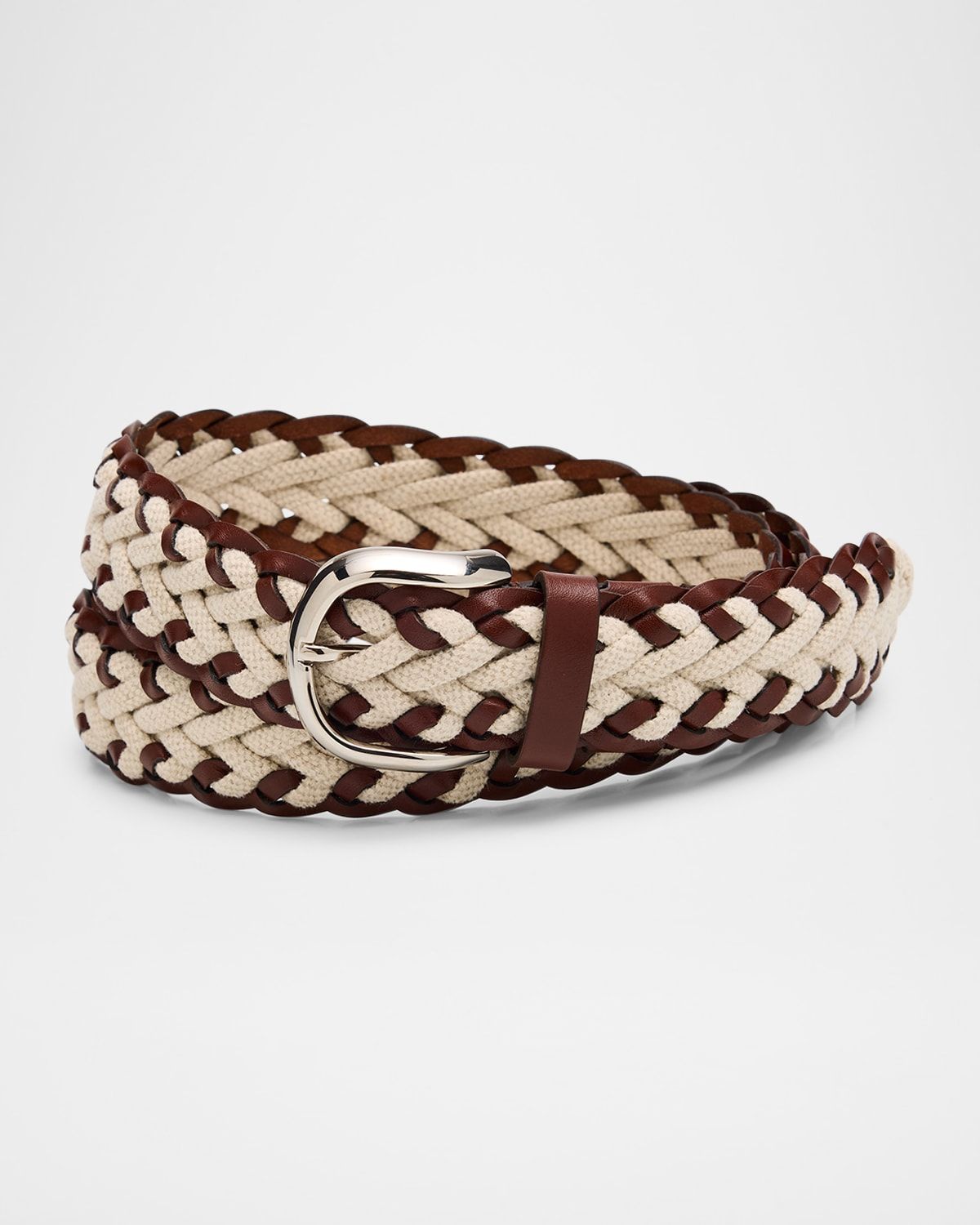Men & apos;s Leather and Canvas Woven Belt