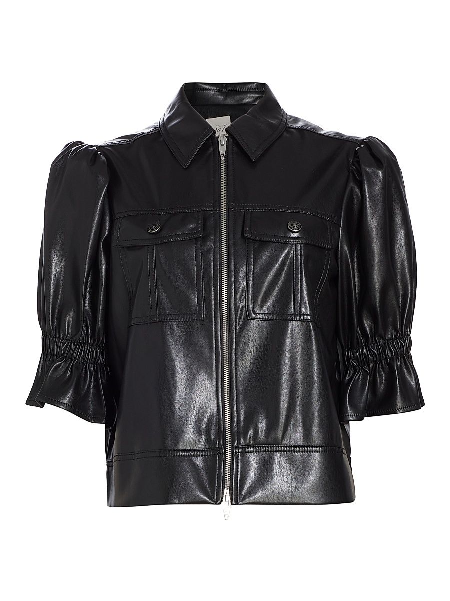 Women's Holly Faux Leather Puff-Sleeve Jacket - Black - Size XL