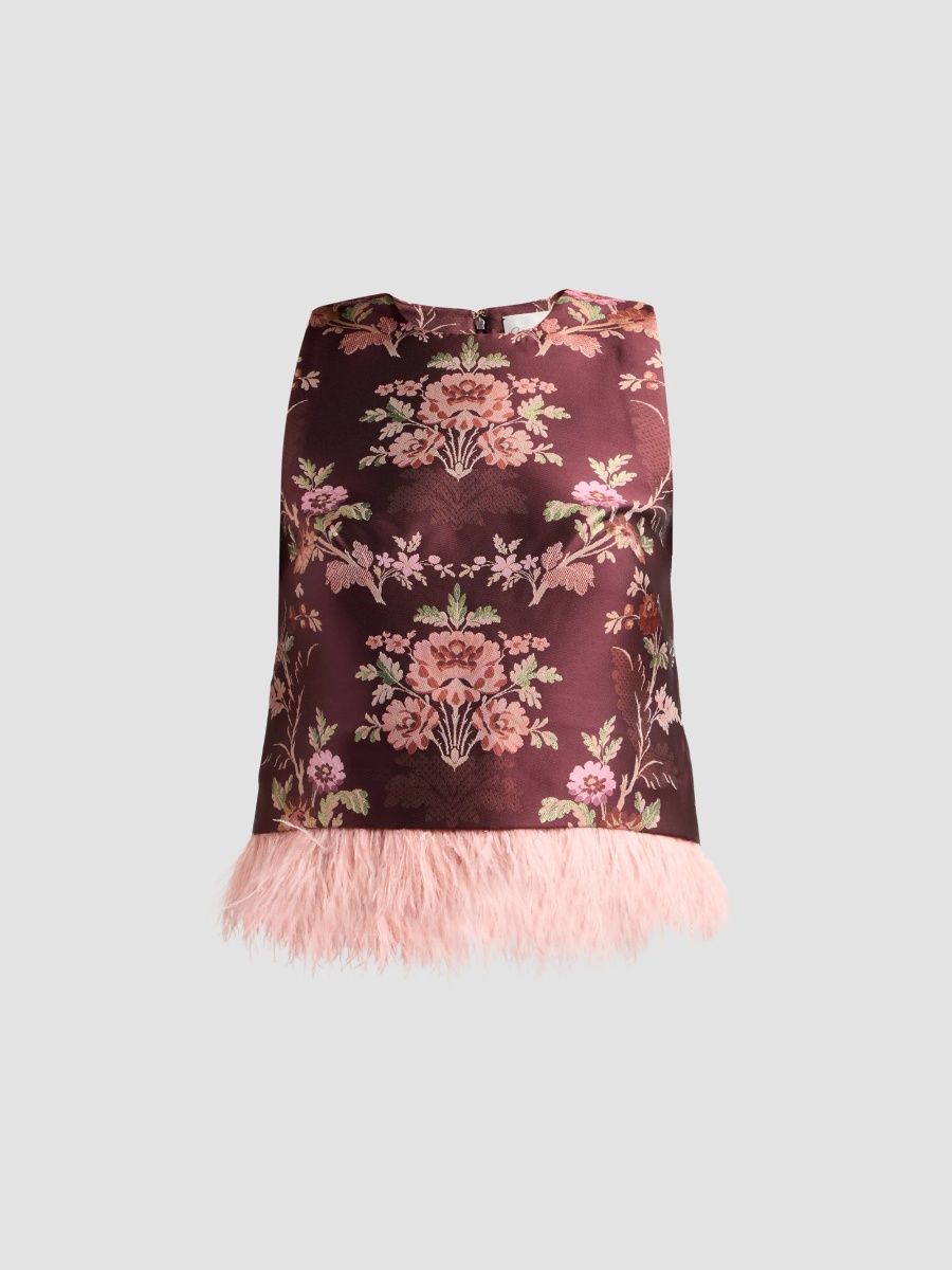 Cara Cara Women's Belmond Floral Feather-Hem Top - Trellis Jacquard Maroon - Size XL