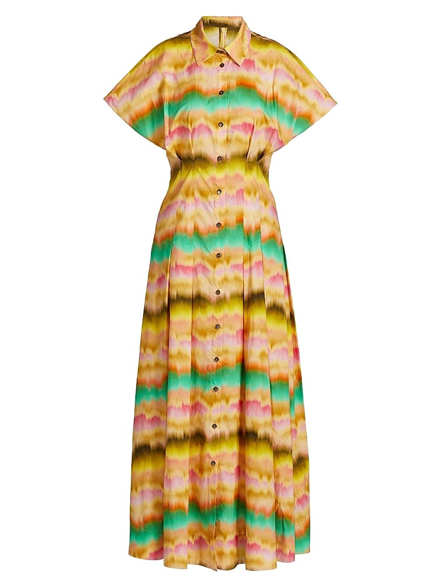 Women's Printed Cotton Poplin Seamed Maxi Shirtdress - Size 10