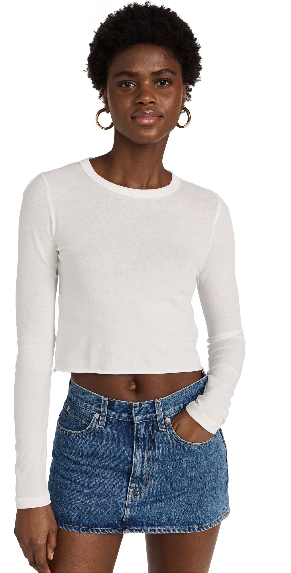 SLVRLAKE Long Sleeve Crop Baby Tee Natural White M