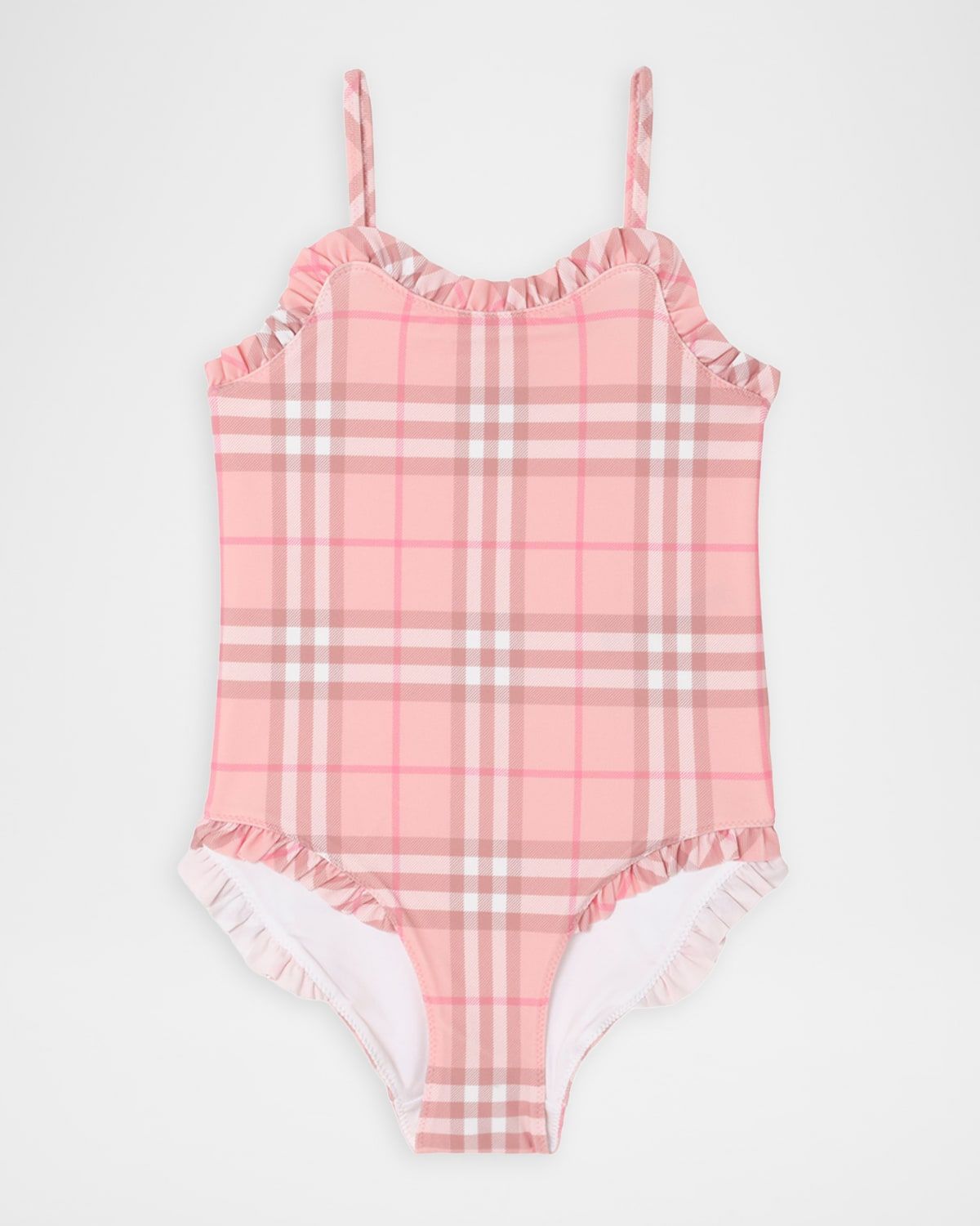 Girl & apos;s Ruffle-Trim Check One-Piece Swimsuit, Size 3-14