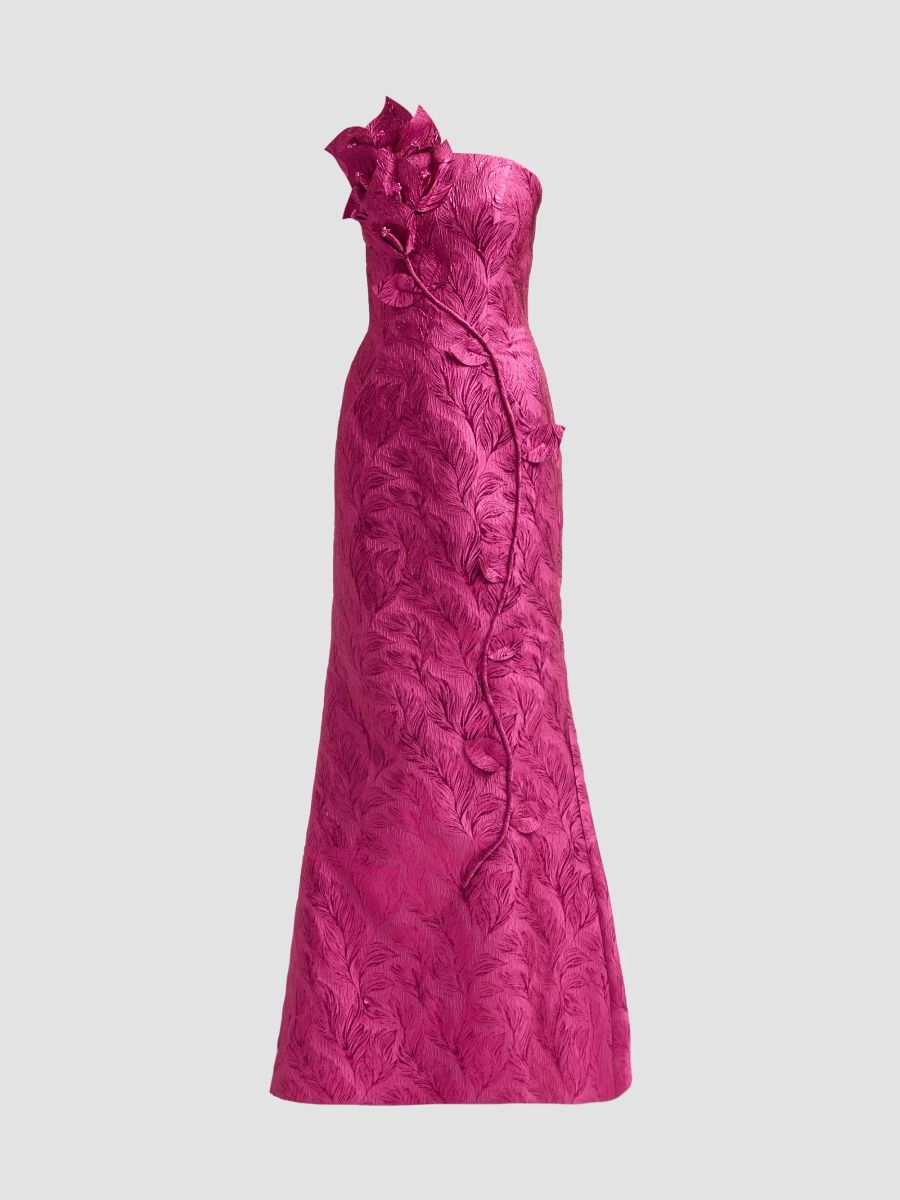 Rene Ruiz Collection Women's Floral Appliqué Crepe Mermaid Gown - Raspberry - Size 16