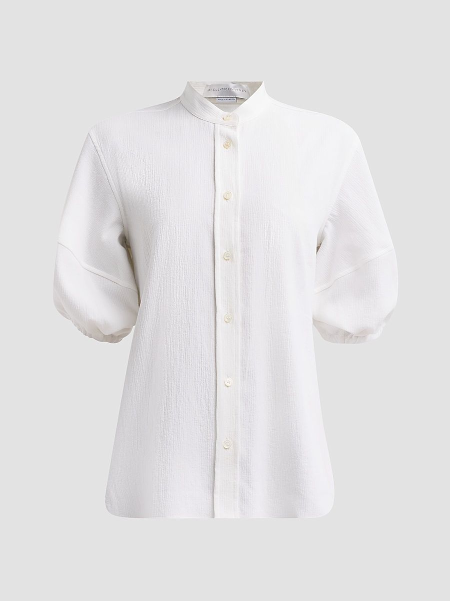 Women's Balloon-Sleeve Seersucker Cotton Shirt - White - Size 0
