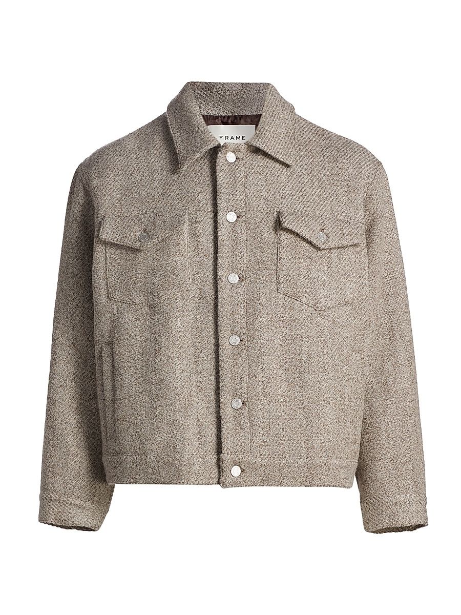 Men's O-Tweed Trucker Jacket - Light Taupe - Size XXL