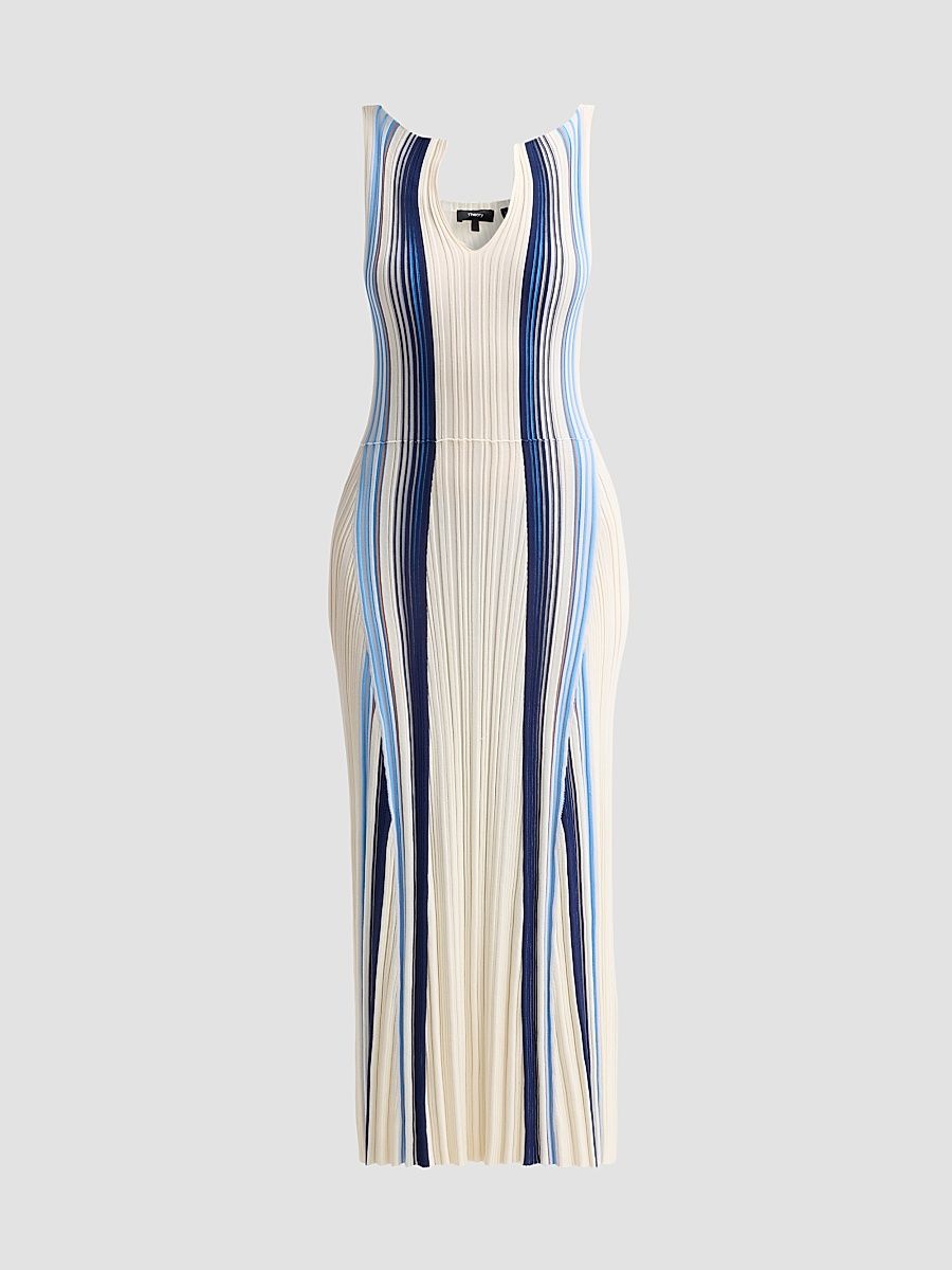 Women's Textured Stripe Midi Dress - Ivory Multi - Size Large
