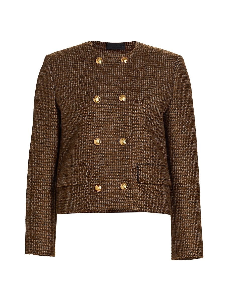 Women's Melanie Houndstooth Wool Crop Jacket - Saddle Check - Size 8