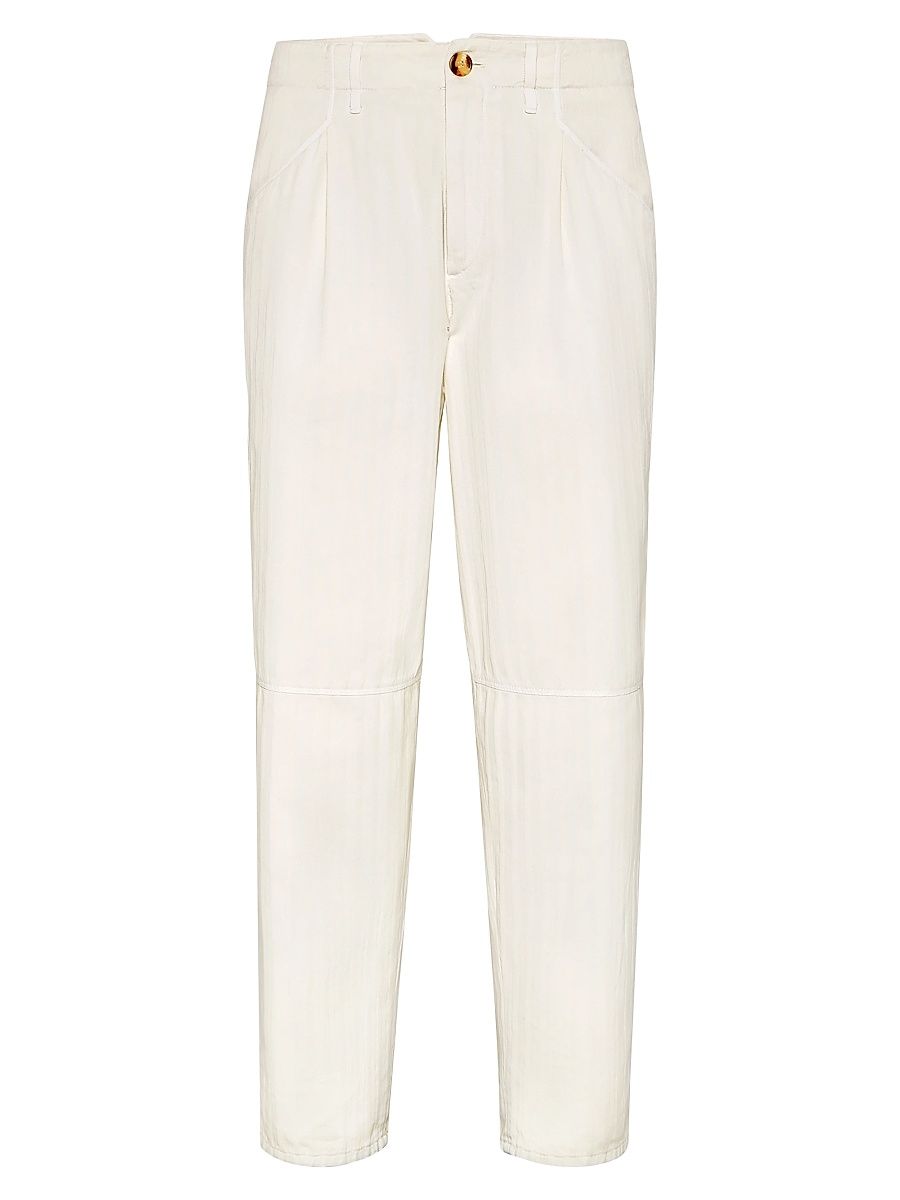Men's Garment Dyed Ergonomic Trousers in Cotton Chevron - Panama - Size 48