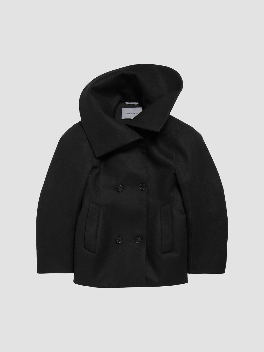 Balenciaga Women's High Collar Peacoat - Black - Size 4