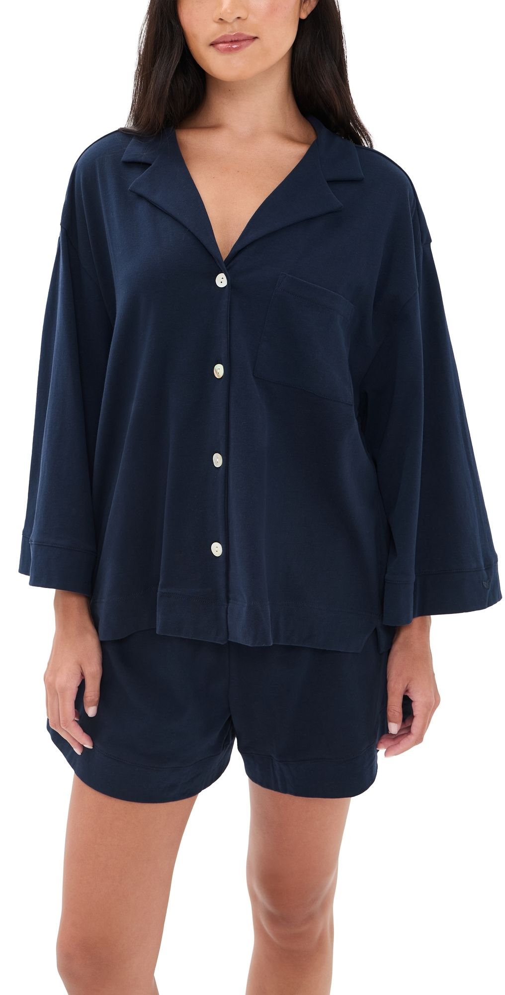 Petite Plume Pima Olivia Short Pajamas Set NAVY S