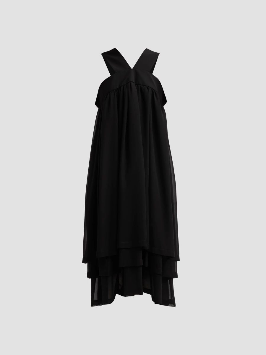 Women's Georgette V-Neck Midi Dress - Black - Size Large