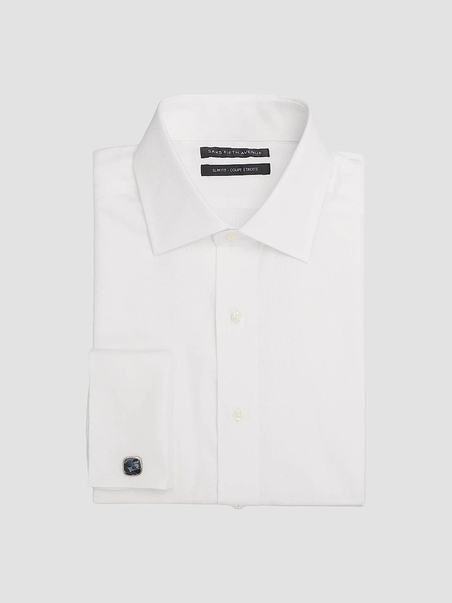 Men's COLLECTION Solid Poplin French-Cuff Slim-Fit Shirt - White - Size 34