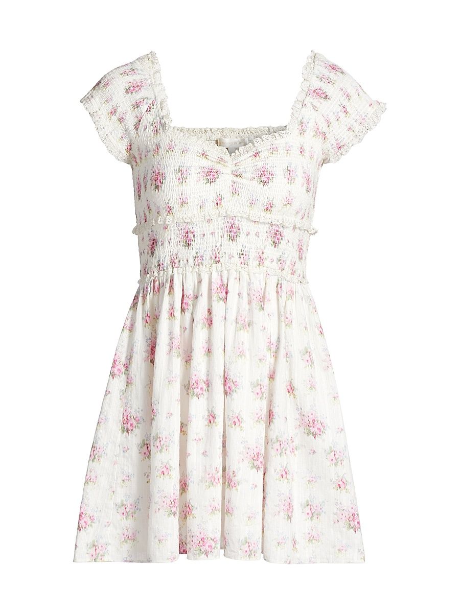 Women's Siona Floral Cotton Smocked Minidress - Thulian Pink - Size XL