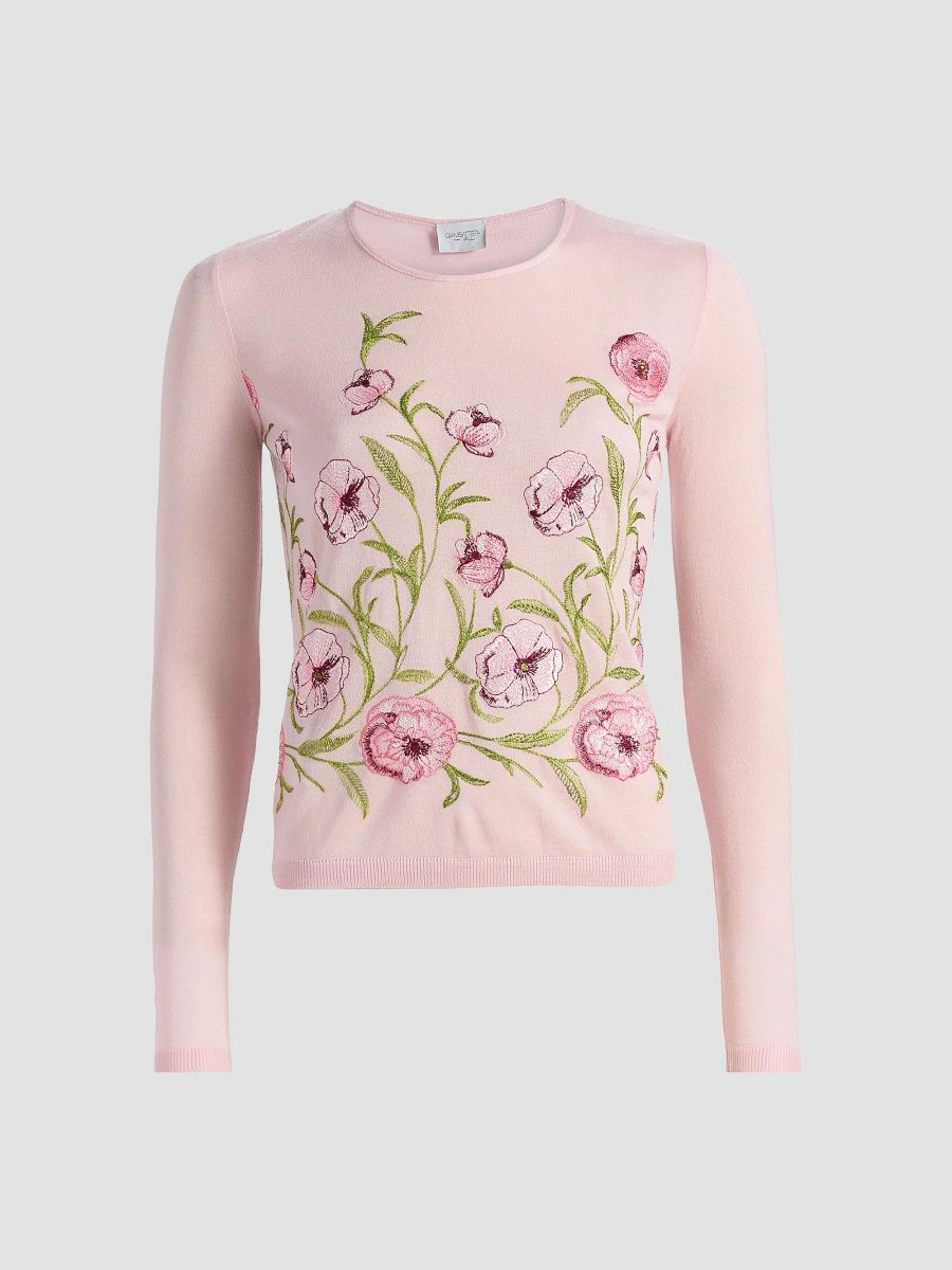 Giambattista Valli Women's Floral Embroidered Cashmere-Silk Top - Rose - Size 0
