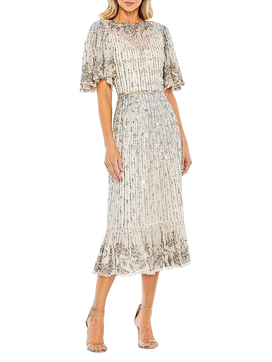 Women's Flounce Sleeve Midi-Dress - Silver - Size 20