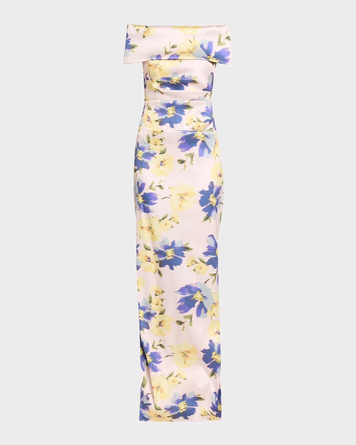 Floral-Print Mikado Column Gown