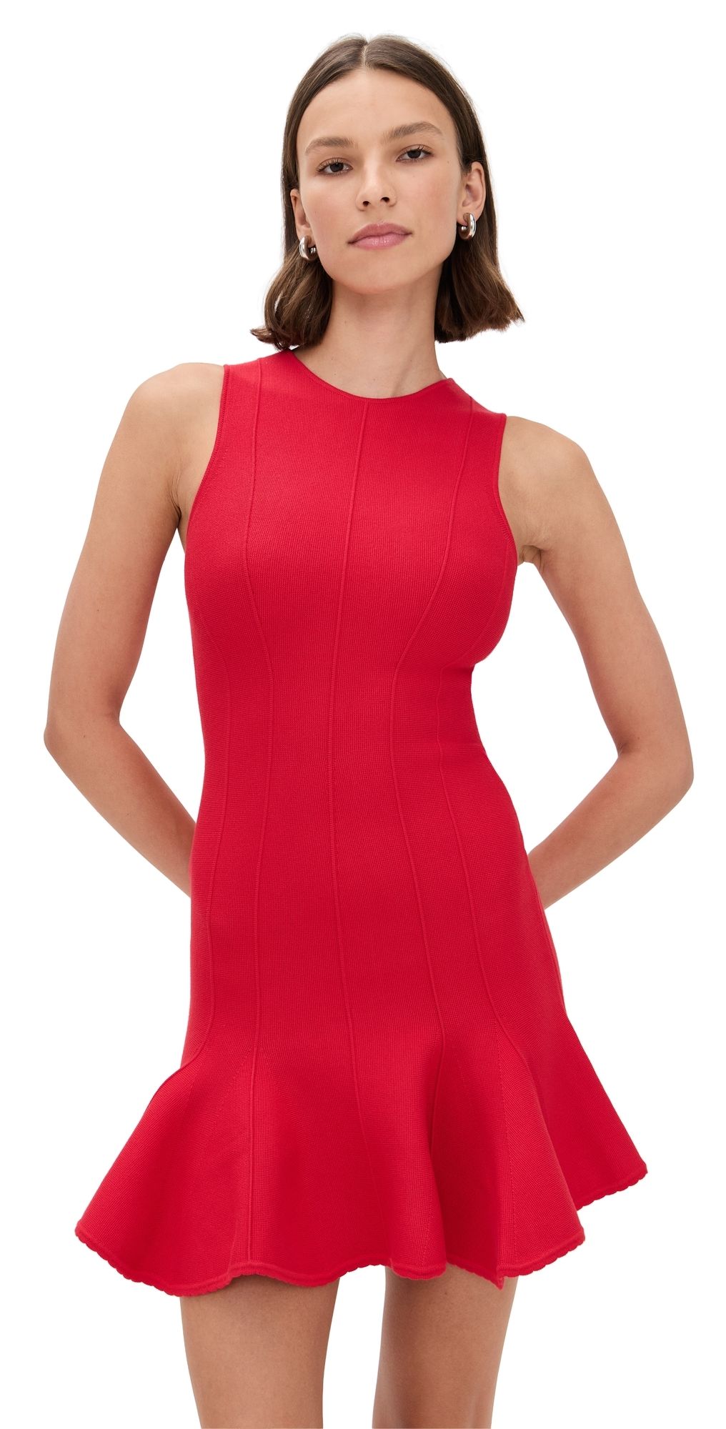 Fleur du Mal Dropped Waist Knit Corset Dress Rouge M