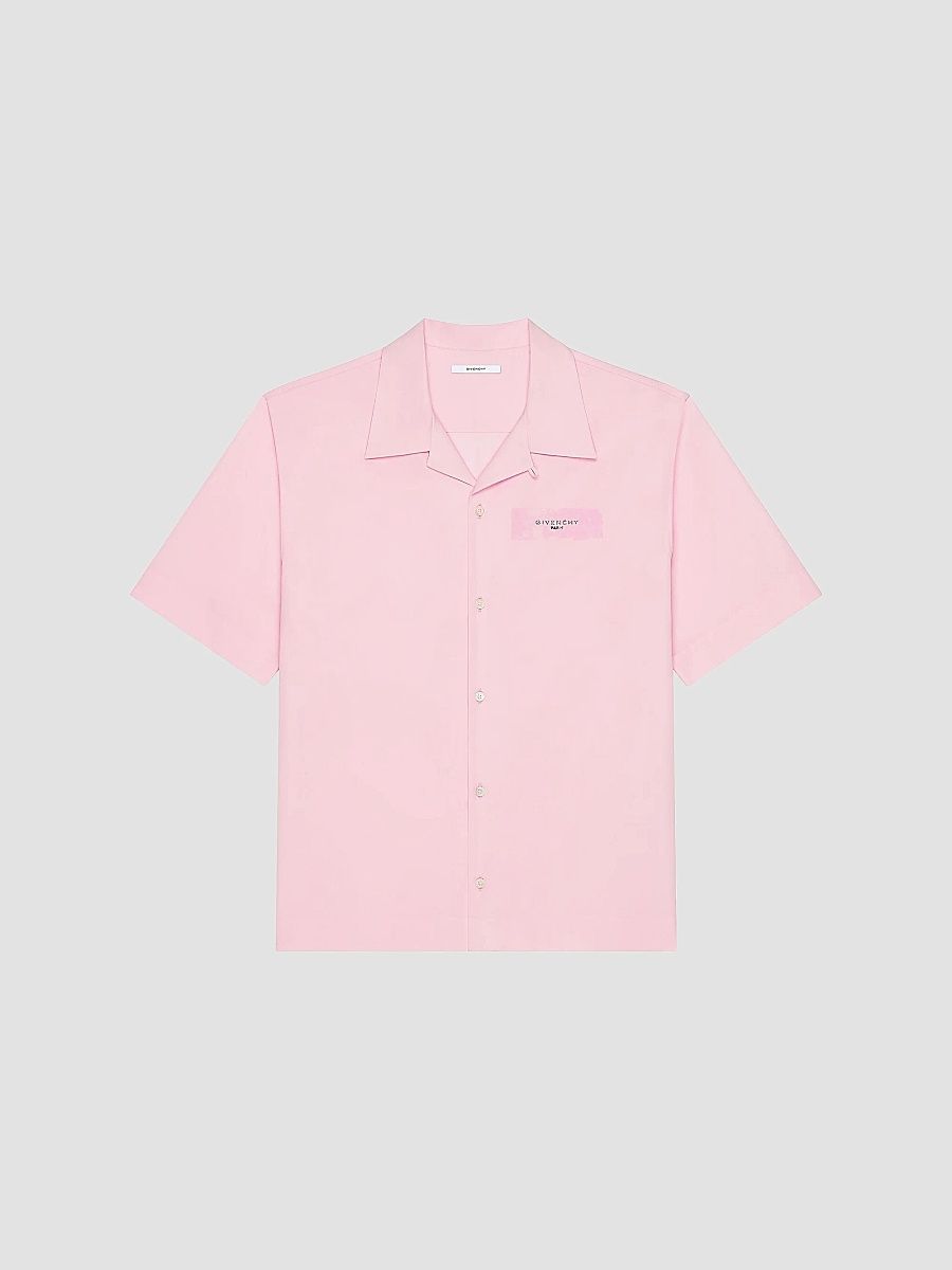 Givenchy Men's Shirt in Poplin with Paris Paint Print - Light Pink - Size 17