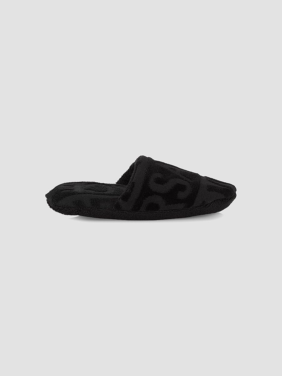 Women's Terry Jacquard Logo On Repeat Slippers - Black - Size 4