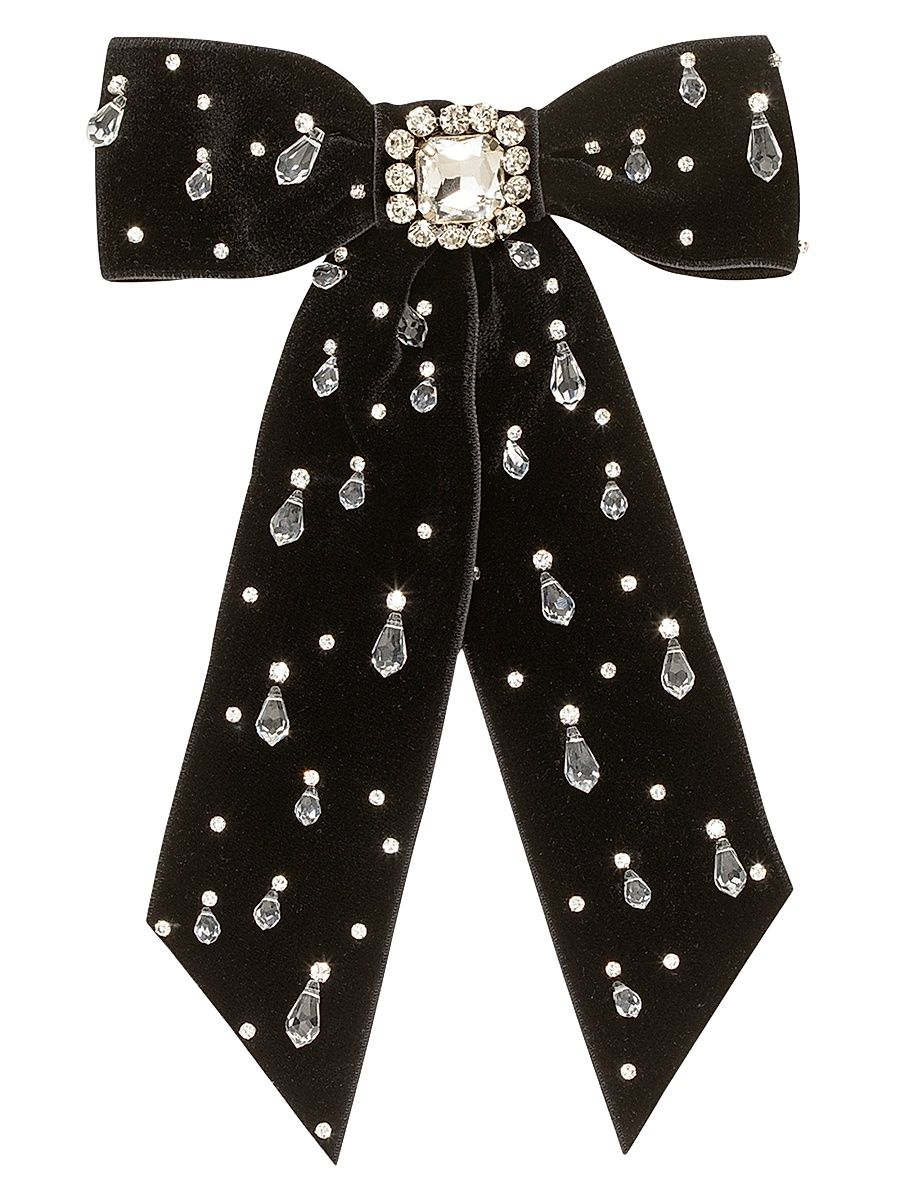 Women's Alva Embellished Bow Velvet Barrette - Black