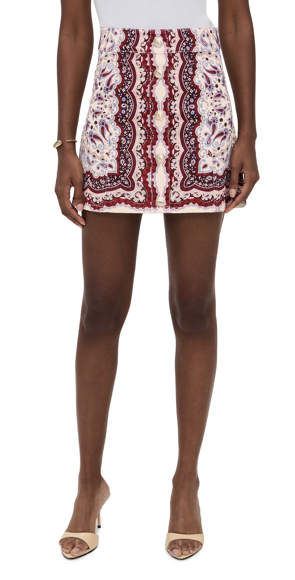 Cara Cara Evergreen Miniskirt Paisley Scarf Ivory XS