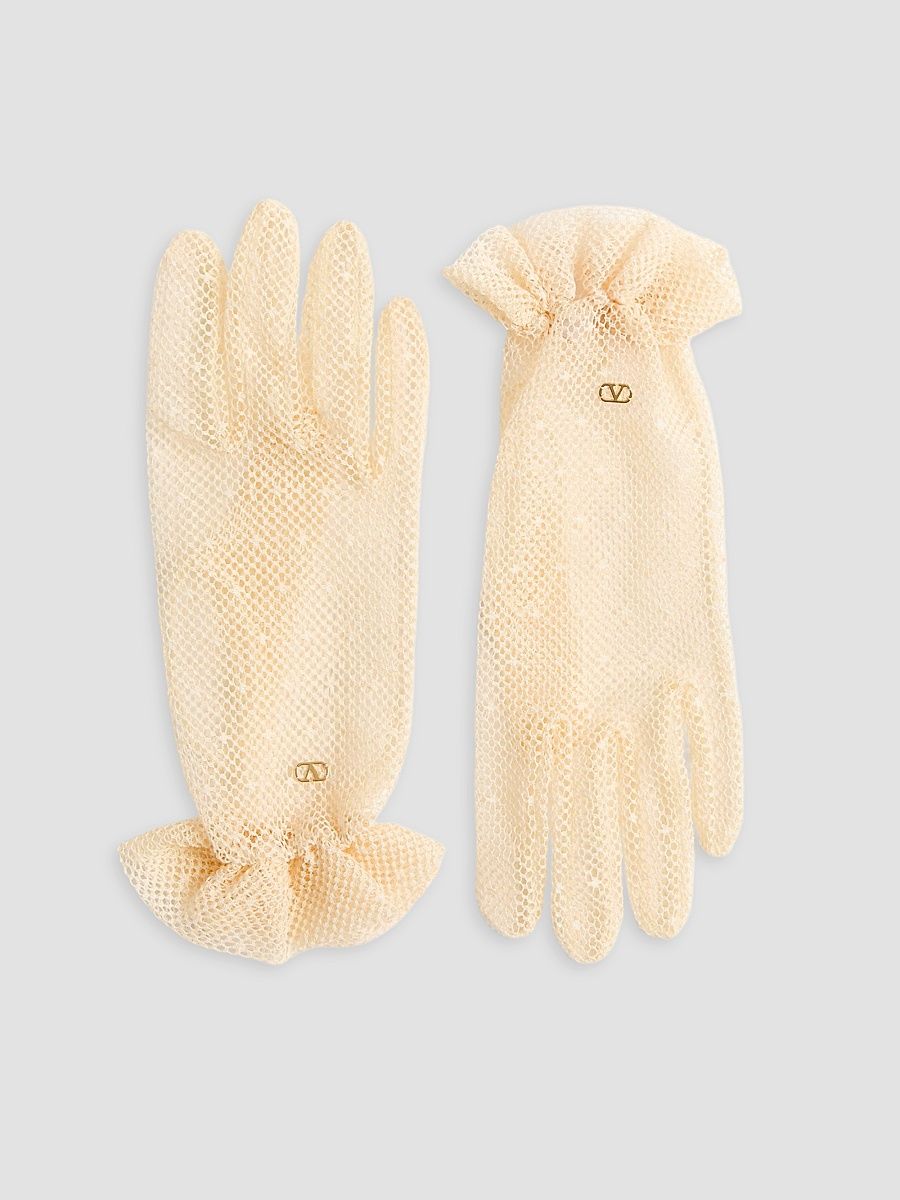 Women's VLogo Signature Gloves in Cotton and Tulle - Birch Gold - Size 7