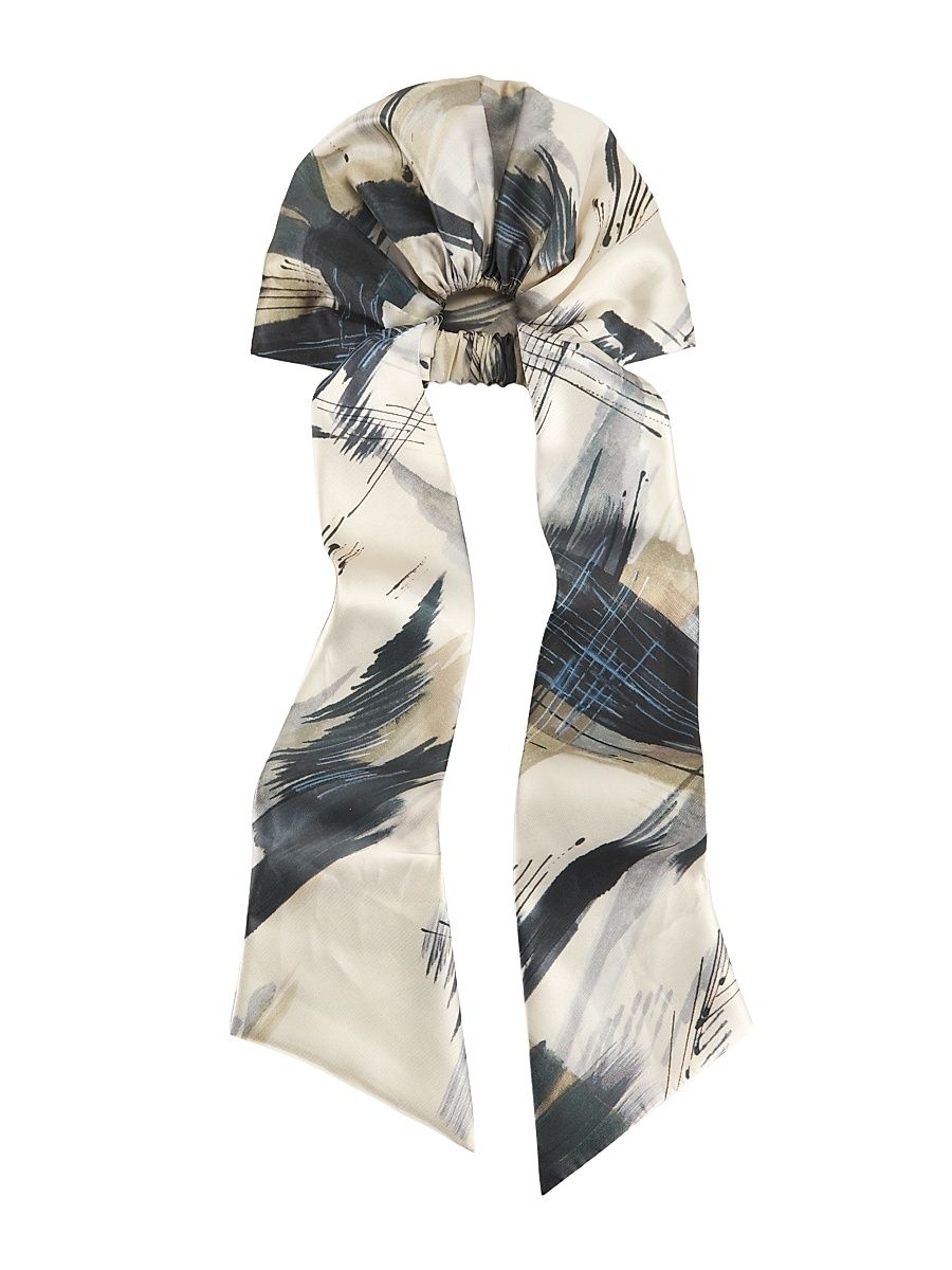 Women's Gigi Printed Satin Headscarf - Ivory Beige Navy