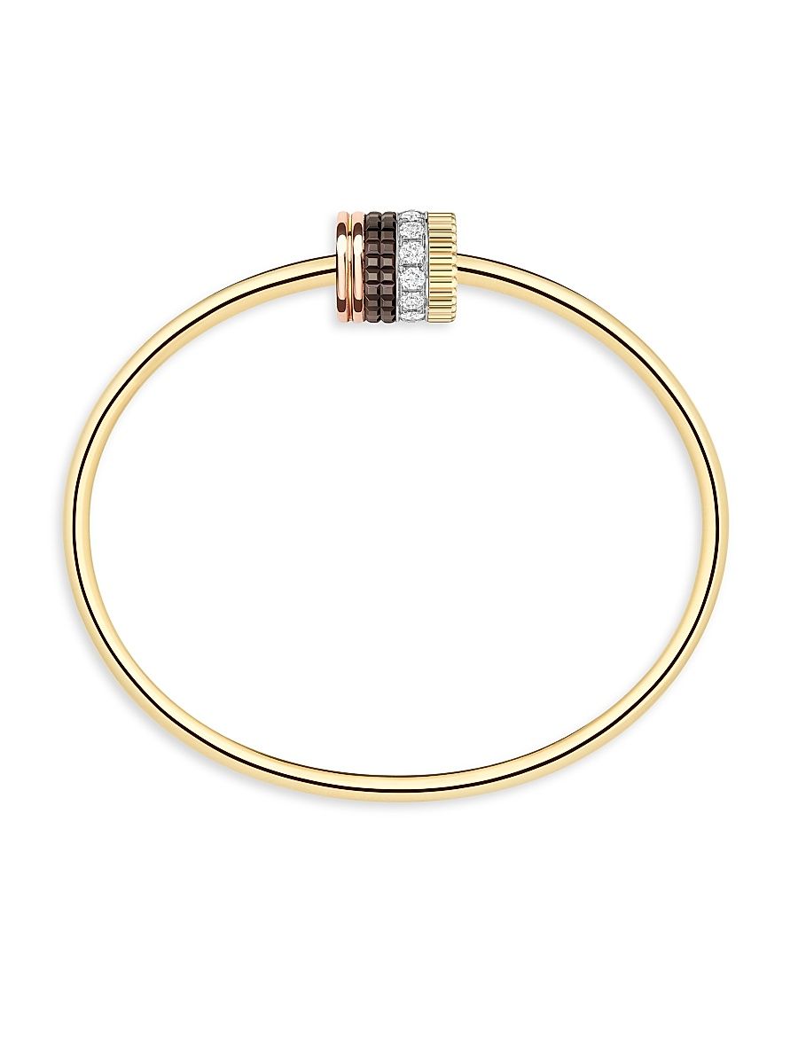Women's Quatre Classique Tri-Tone 18K Gold & 0.35 TCW Diamond Bangle - Yellow Gold - Size 16