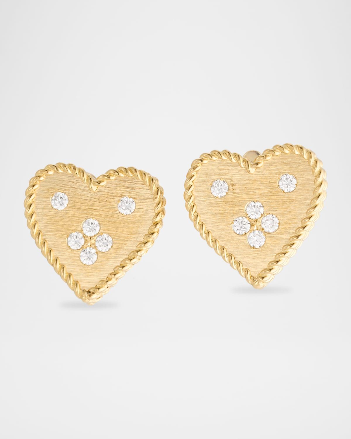 18K Yellow Gold Petit Venetian Princess Heart Diamond Earrings