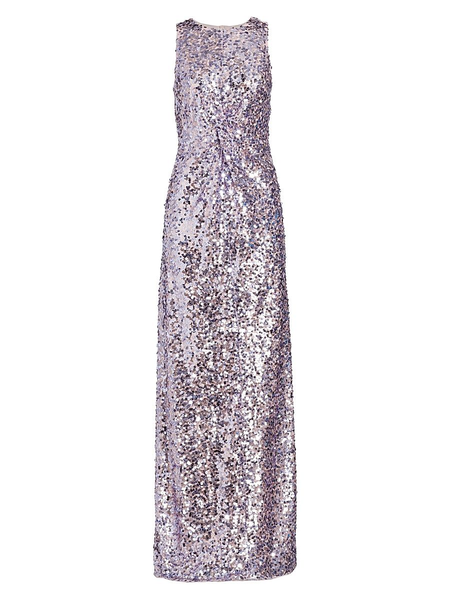 Women's Sequined Twist-Front Racer Gown - Jet - Size 2