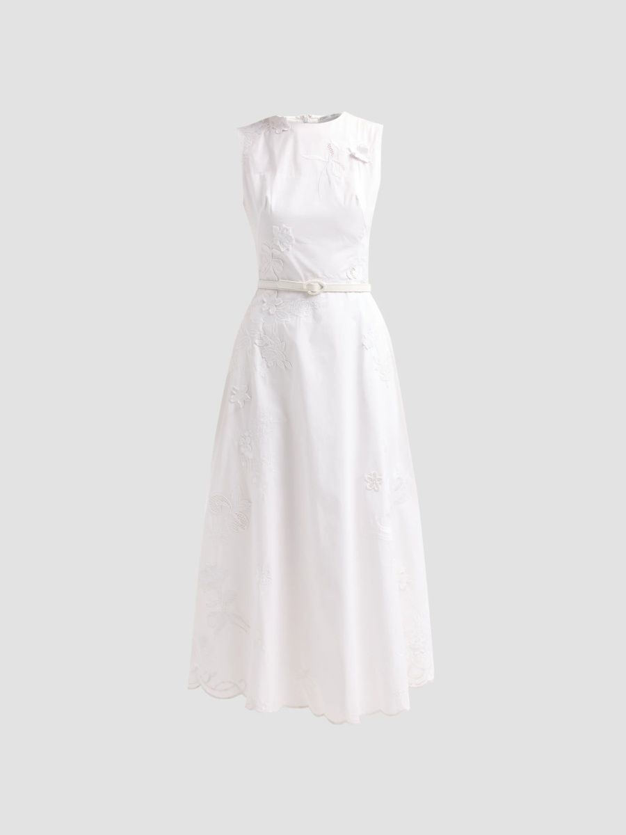 Oscar de la Renta Women's Floral-Embroidered Poplin Sateen Day Dress - White - Size 16